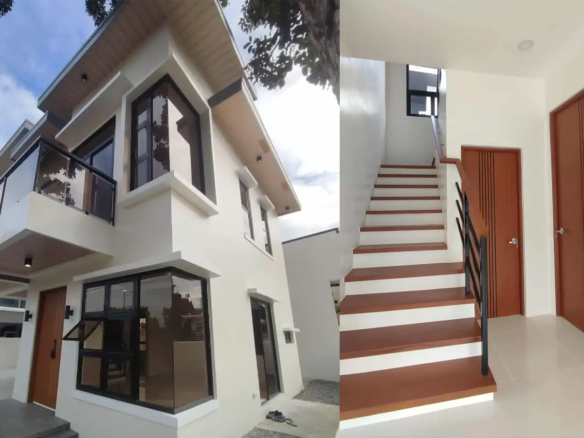 Exterior facade of a modern 2-story 4-bedroom house for sale in Metrogate Dasmariñas Estates Cavite with perimeter fence and 2-car garage