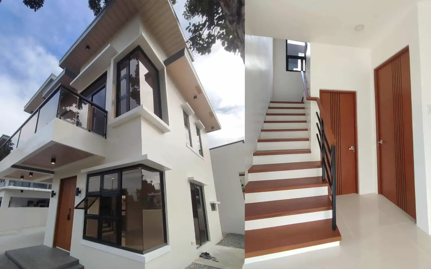 Exterior facade of a modern 2-story 4-bedroom house for sale in Metrogate Dasmariñas Estates Cavite with perimeter fence and 2-car garage