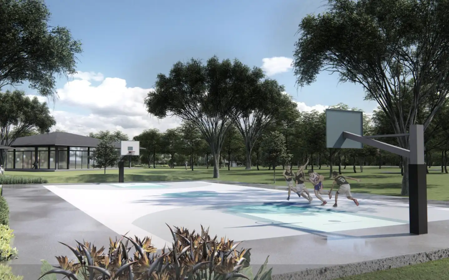 3D perspective of the basketball court amenity at Caleia Vermosa