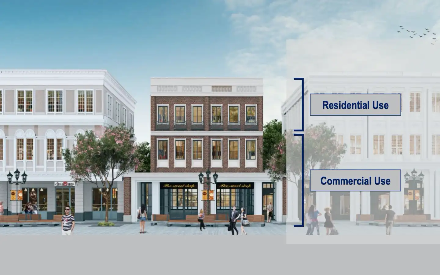 Northwin Global City Shophouse and Commercial – 3D Perspective 3D perspective of shophouse and commercial properties at Northwin Global City