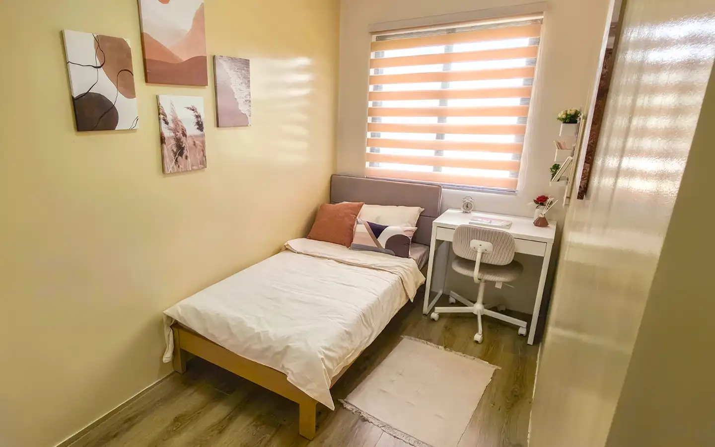 San Pablo Laguna Townhouse Model – Bedroom 2 Second sample bedroom in the dressed-up townhouse model unit in San Pablo, Laguna