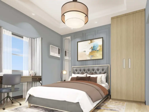 Interior view of the sleeping area in a studio unit at 9 Central Park in Northwin Global City.