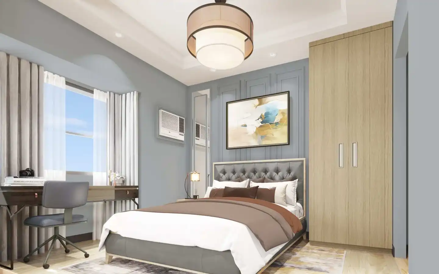 Interior view of the sleeping area in a studio unit at 9 Central Park in Northwin Global City.